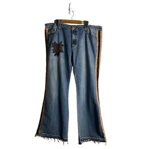 Clash Y2K Women's High Waisted Floral Laced Bootcut Denim Jeans